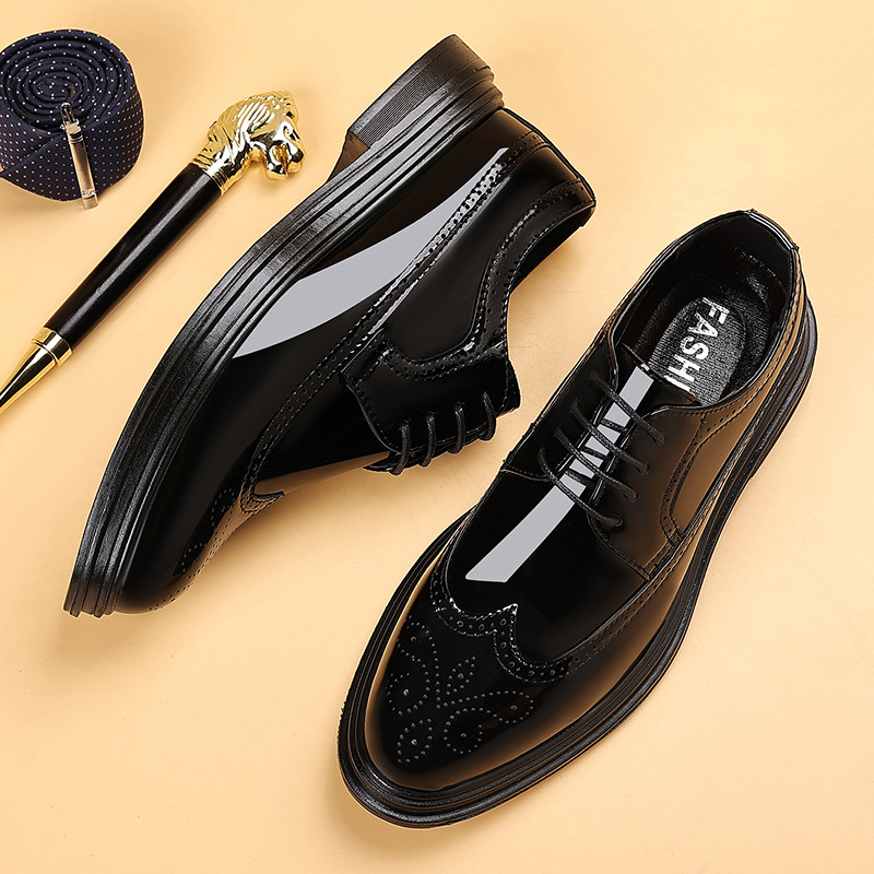 Oxford Brogue Leather - أحذية رجالية رسمية من الجلد اللامع