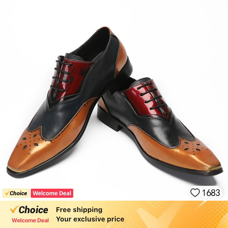 Oxford Brogue Leather - حذاء جلد أوكسفورد للرجال ، حذاء
