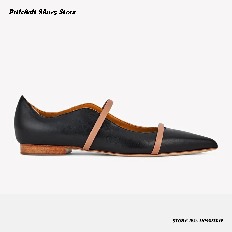 Men Shoes Size - المرأة المزدوجة الأشرطة الجلود الباليه الشقق