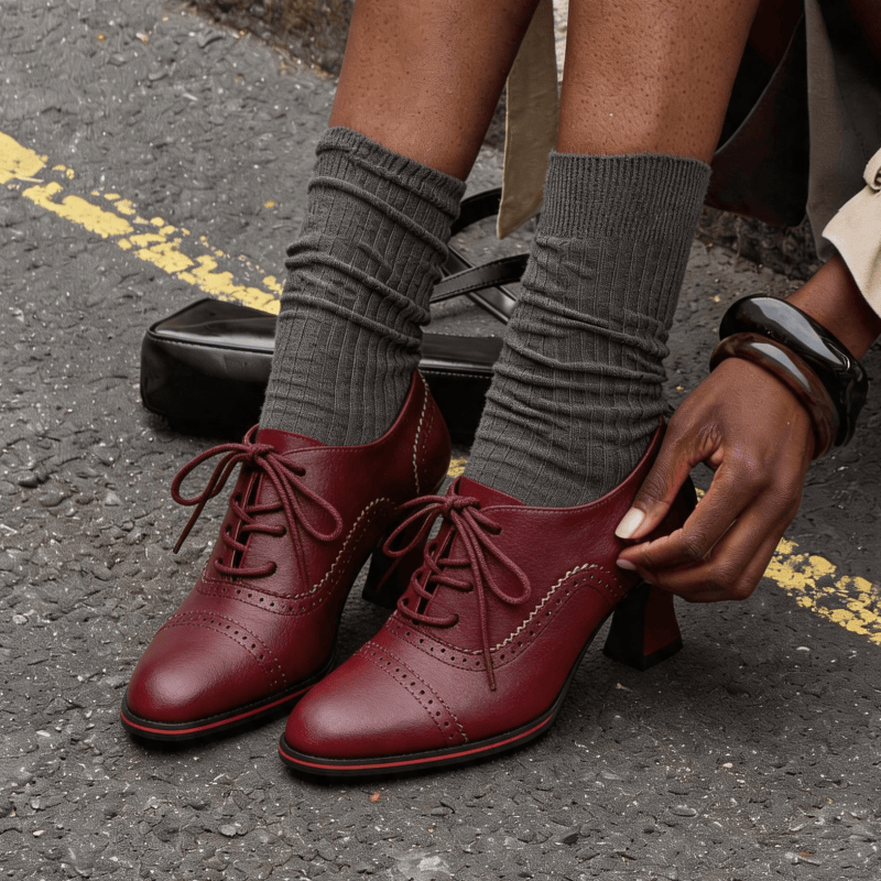 Oxford Brogue Leather - أحذية أكسفورد نسائية من الجلد الصناعي