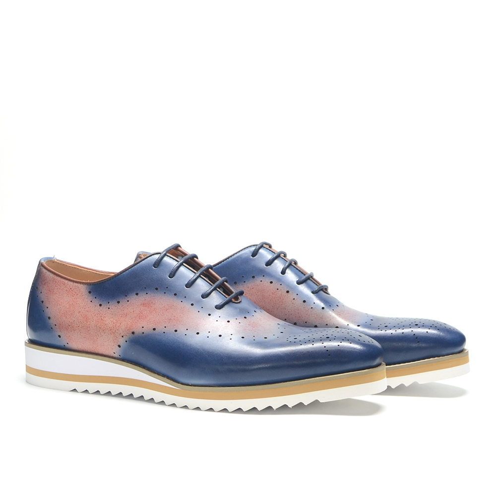 Oxford Brogue Leather - أحذية أكسفورد فاخرة للرجال بلونين متباينين،